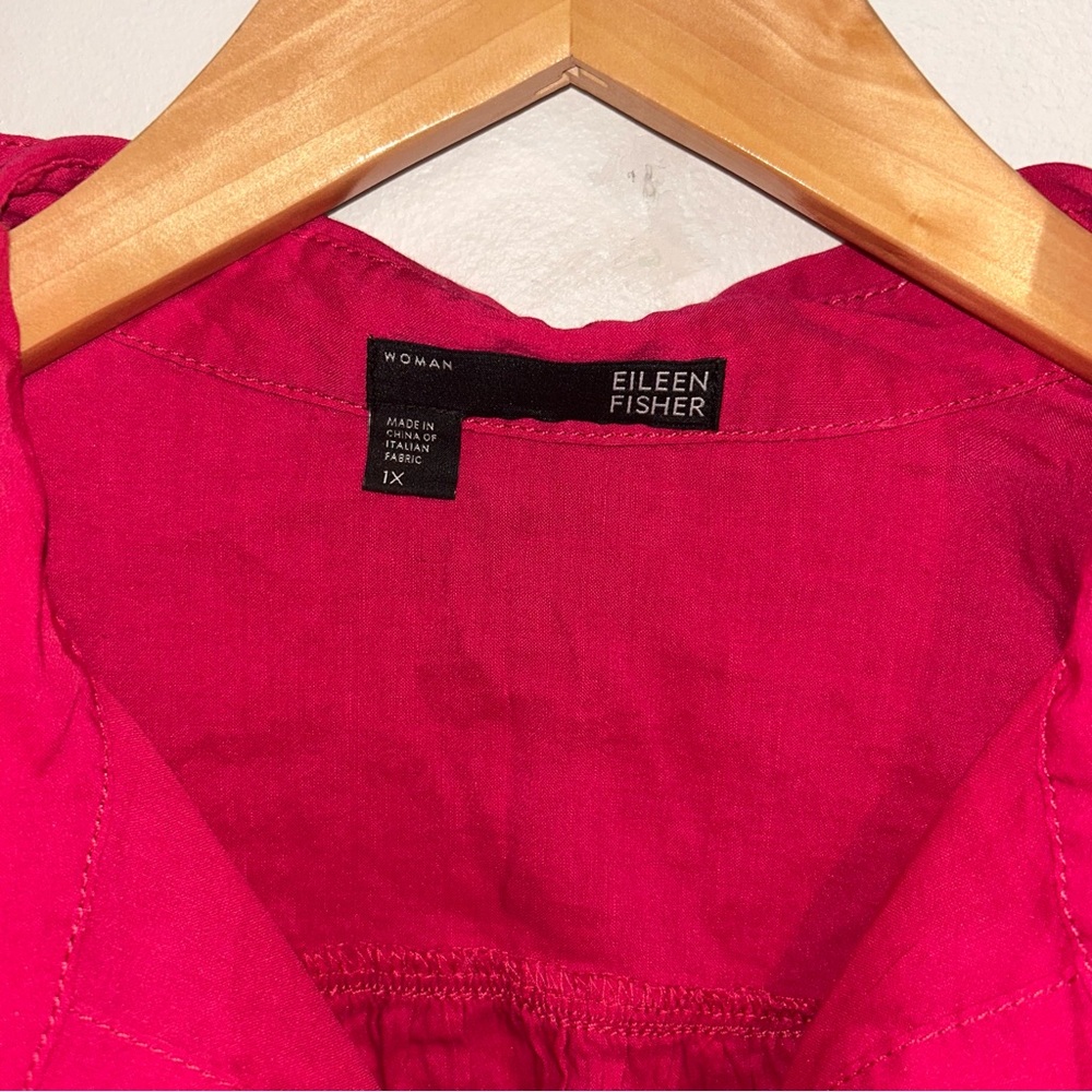 Eileen Fisher Vibrant Pink Button Up Linen Blouse Plus Size 1X - Picture 2 of 8